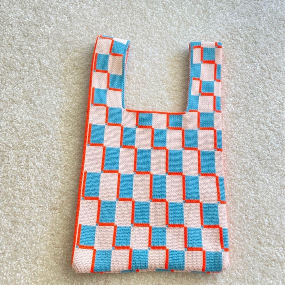 【brand new】Knit Tote Bag – Colorful Check Pattern - Picture 2 of 6